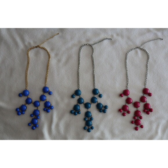 Lot of 3 STATEMENT Necklaces Blues & Pink/Red Cabochon Bubble Bib Chunky 17"+ - Picture 2 of 11